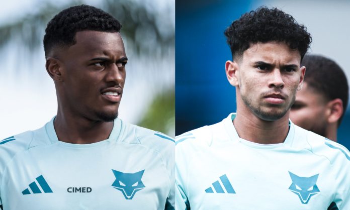 Bruno Alves e Rhuan Gabriel em treino do Cruzeiro