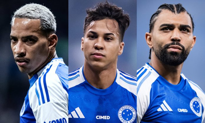 Matheus Pereira, Kaio Jorge e Gabigol em jogo do Cruzeiro