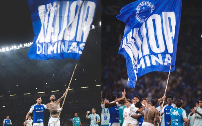 Gabigol festeja em campo com os jogadores (Foto: Gustavo Martins/Cruzeiro e Reprodução/Instagram)