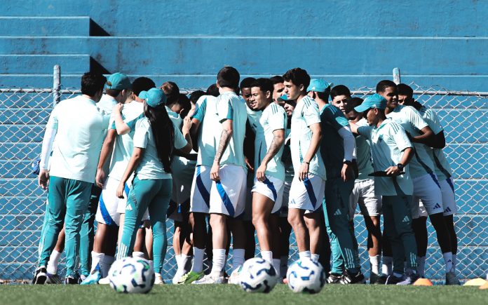 Elenco Sub-20 do Cruzeiro reunido antes de partida (Foto: Gustavo Martins/Cruzeiro)