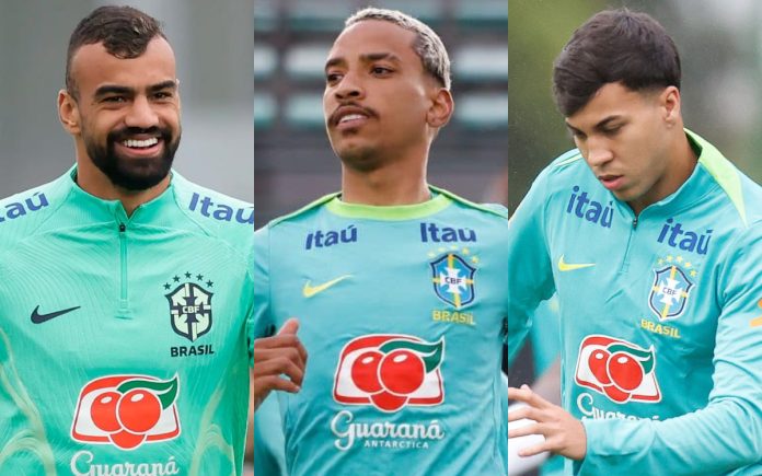 Fabrício Bruno, Matheus Pereira e Kaio Jorge com a camisa da Seleção Brasileira (Foto: Rafael Ribeiro/CBF)
