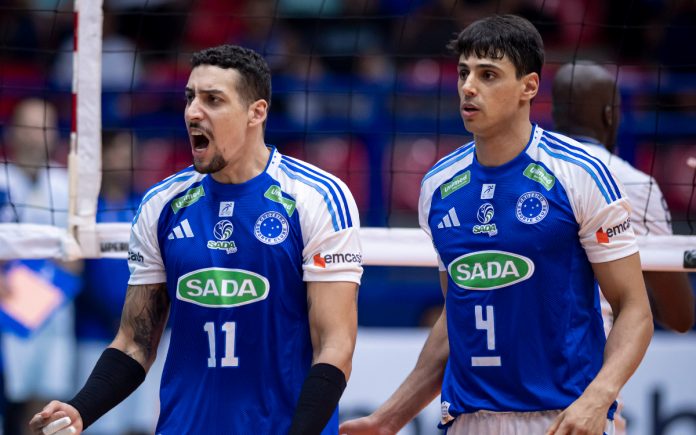 Rodriguinho e Otávio, do Sada Cruzeiro, contra o Minas (Foto: Agência i7/Sada Cruzeiro)