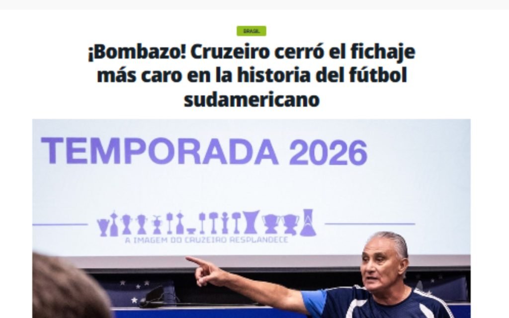 Diario Olé repercute chegada de Gerson ao Cruzeiro (Foto: Reprodução/Olé)