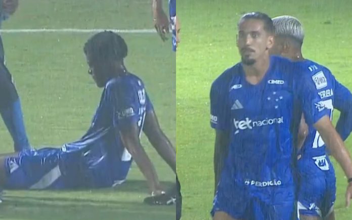 Jonathan Jesus e Chico da Costa, do Cruzeiro, foram substituídos com dores (Foto: Reprodução/Premiere)