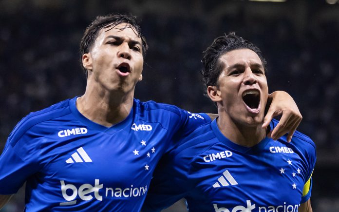 Comemoração do gol de Kaio Jorge, contra o Pouso Alegre (Foto: Gustavo Aleixo/Cruzeiro)
