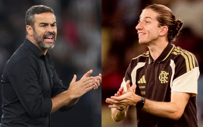 Artur Jorge, no Botafogo, e Filipe Luís, no Flamengo (Fotos: Vitor Silva/Botafogo e Adriano Fontes/Flamengo)