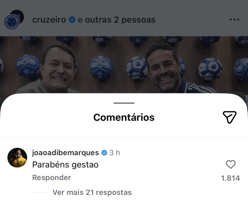 João Adibe comentou em rede social do Cruzeiro (Foto: Reprodução/redes sociais)