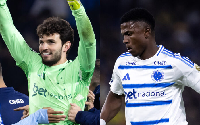 Otávio e Néiser Villareal em duelo do Cruzeiro contra o Boca na Bombonera