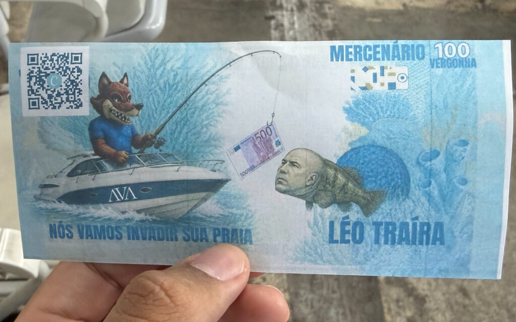 Verso da cédula provocativa distribuída pela torcida do Cruzeiro