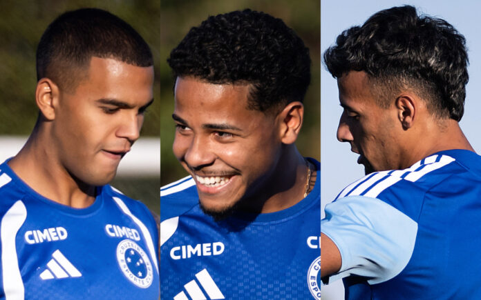 João Costa, Wesley e Lucho, reforços do Cruzeiro, em treino na Toca II