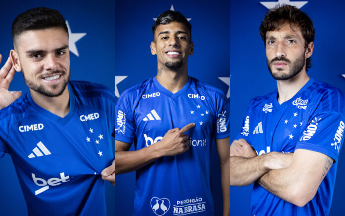 Gabriel Pec, Lucho e Viña, reforços do Cruzeiro na janela (Fotos: Gustavo Aleixo/Cruzeiro)