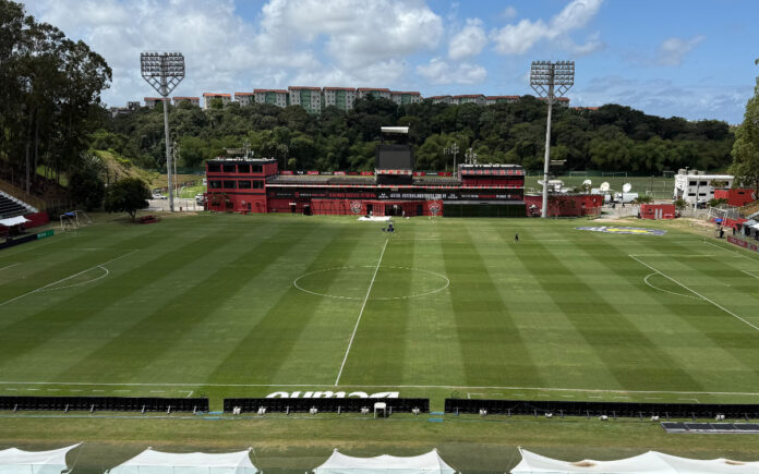 Gramado no Barradão, em Salvador, palco do duelo entre Vitória x Cruzeiro (Foto: Maic Costa/Central da Toca)
