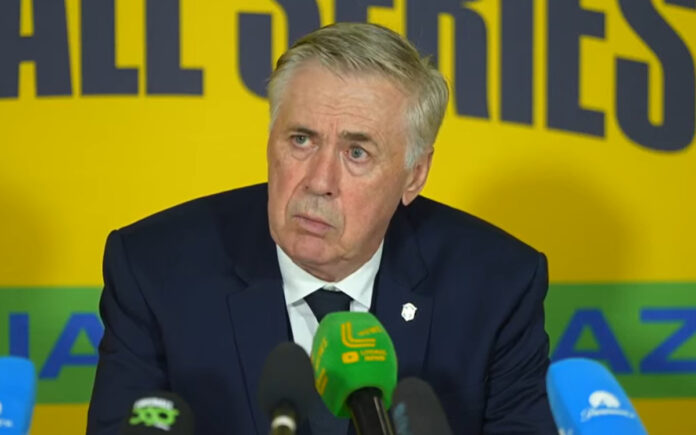 Ancelotti, em entrevista coletiva após empate da Seleção Brasileira (Foto: Reprodução/CBF TV)