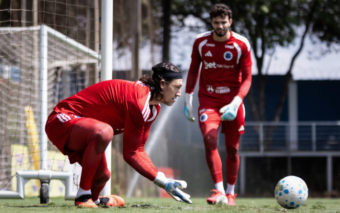 Cássio e Otávio durante treino do Cruzeiro na Toca II