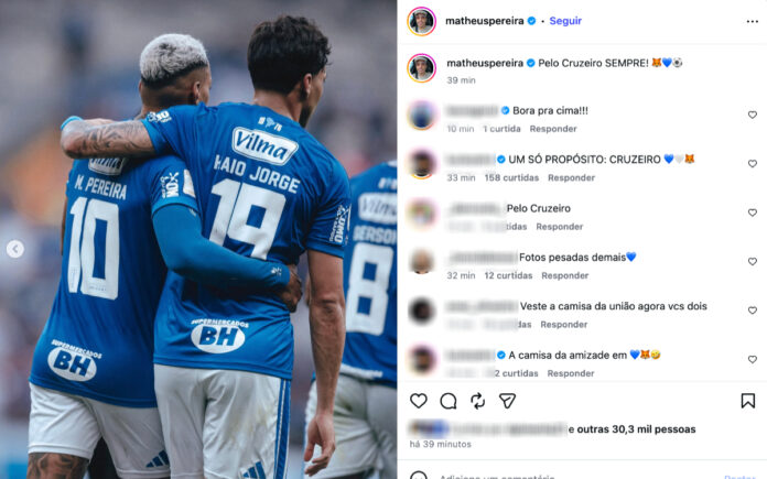 Publicação de Matheus Pereira após vitória do Cruzeiro no Mineirão