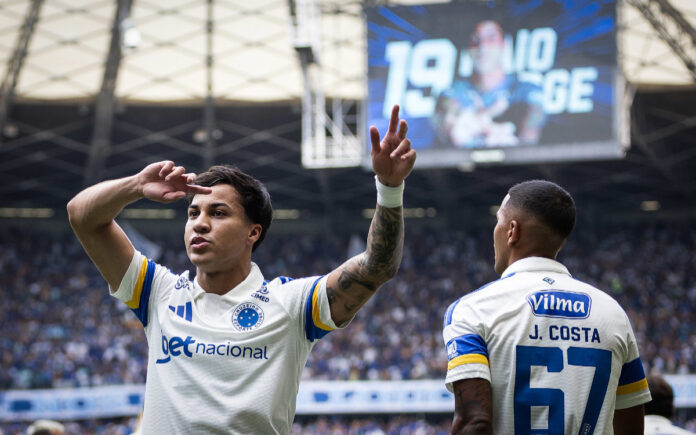 Kaio Jorge comemora gol contra o Mirassol, no Mineirão