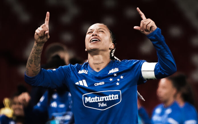 Byanca Brasil comemora gol pelo Cruzeiro na Libertadores (Foto: Gustavo Martins/ Cruzeiro)